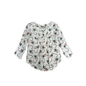 Massimo Dutti floral print women’s S blouse spring easter top white 3/4 sleeves